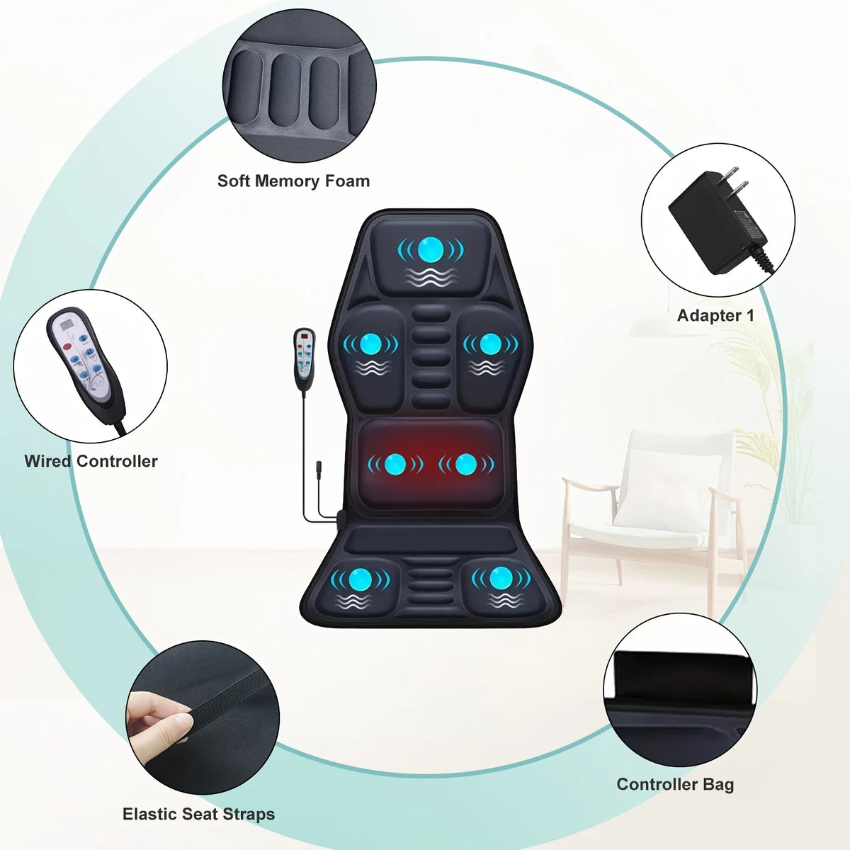 HIMOUTA Electric Back Massager Full Body Chair Cushion