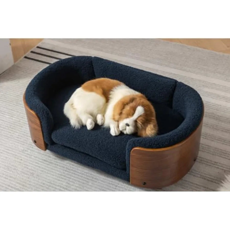 Scandinavian Elevated Dog Bed With Walnut Bentwood Frame
