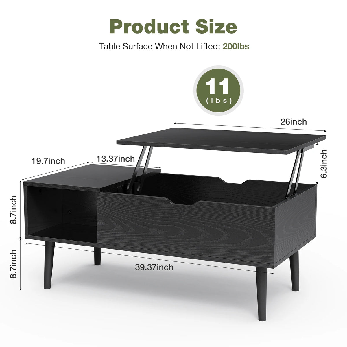 JHK Lift Top Coffee Table With Storage And Adjustable Lift