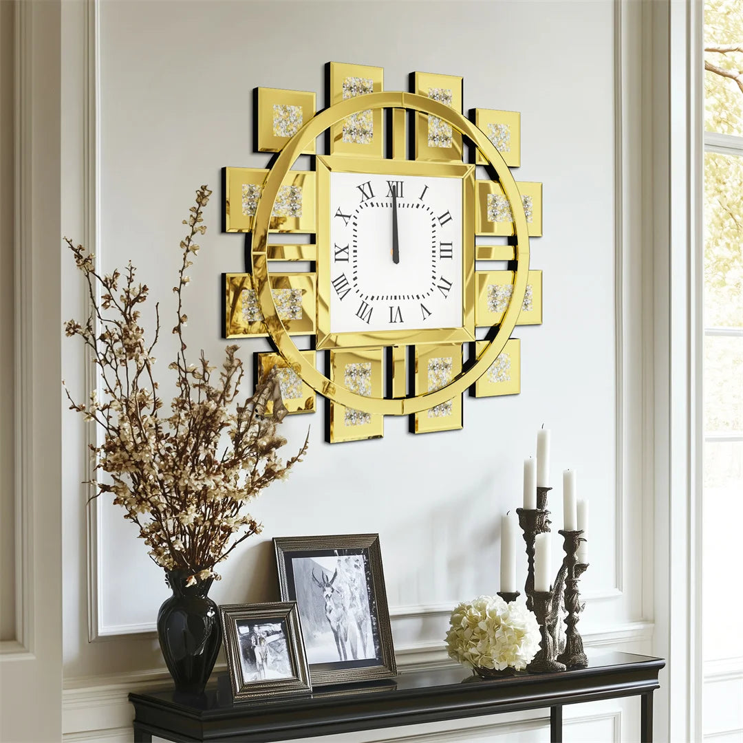 Decorative Wall Clock With Crystal Inlay Battery Operated