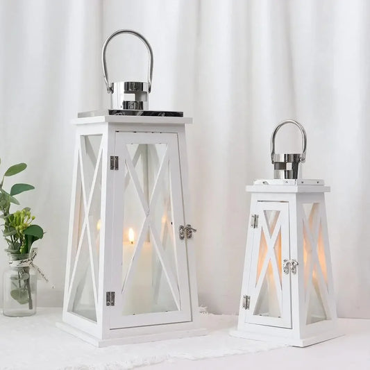 Newimage Wooden Candle Lantern With Glass Holder