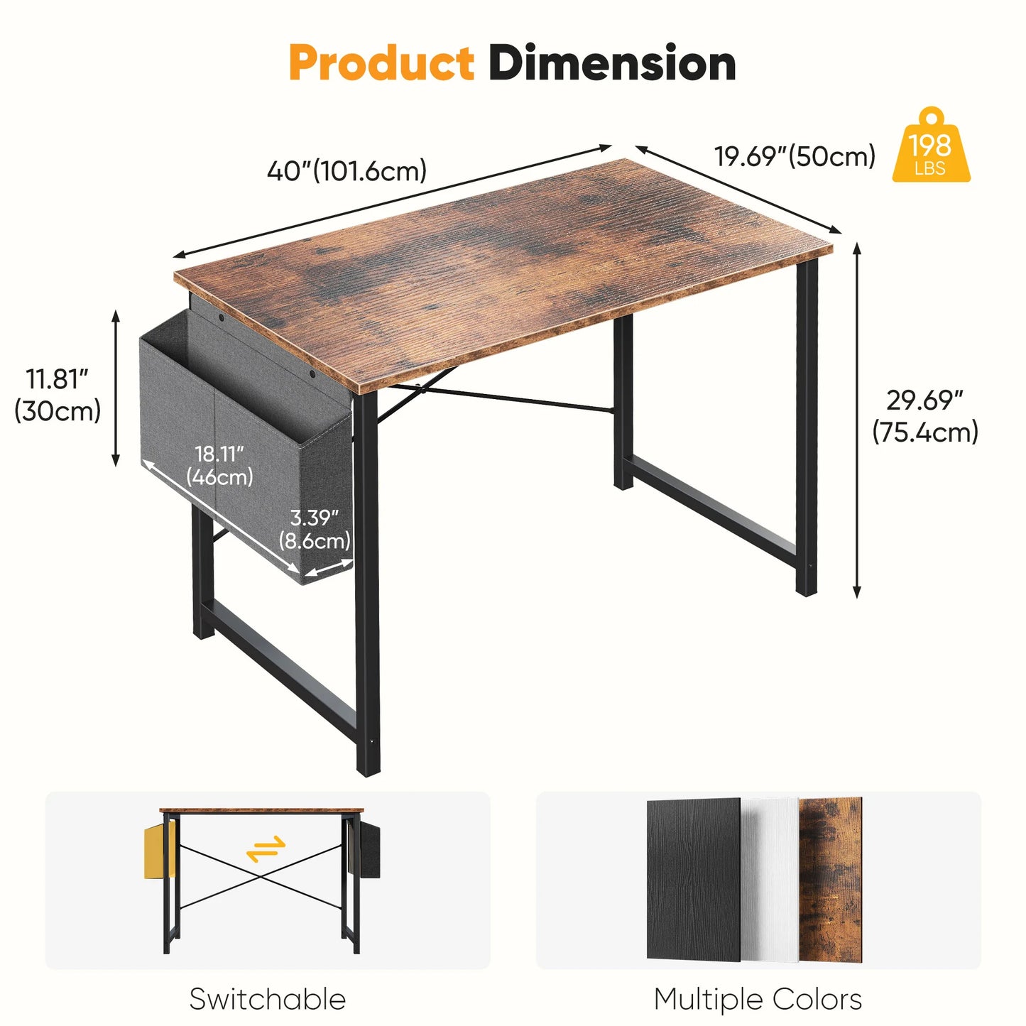 JHK Computer Desk With Metal Frame Wood Top, Easy Assembly