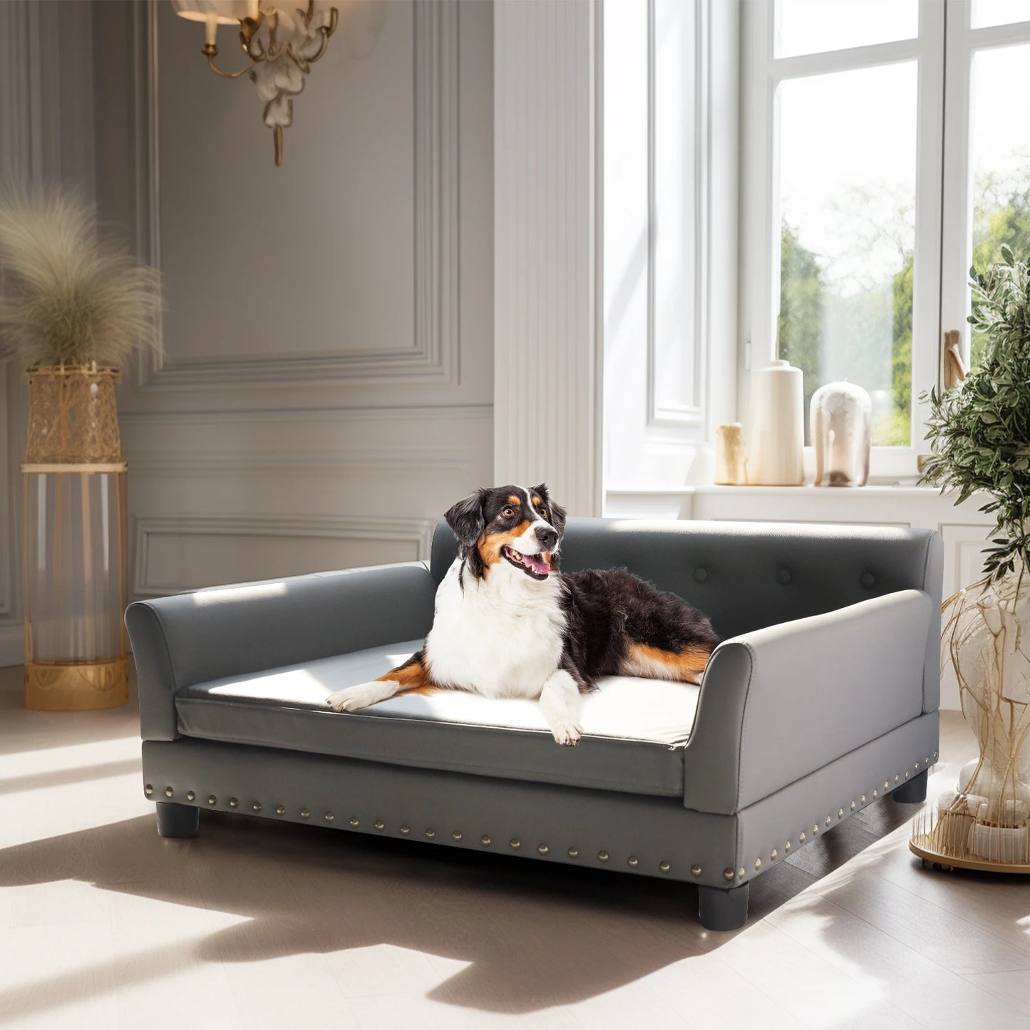 BINGOPAW Elevated Dog Bed For Large Dogs With Waterproof Microfiber Leather Cover And Removable Cushion