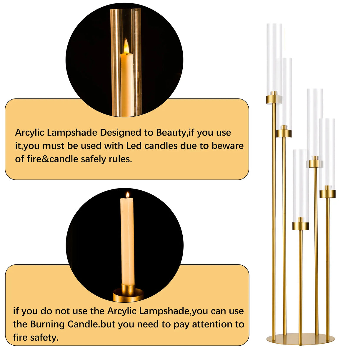 Vincigant 5 Arm Floor Candelabra With Acrylic Lampshade