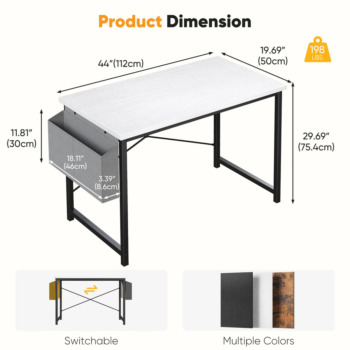 JHK Computer Desk With Metal Frame Wood Top, Easy Assembly