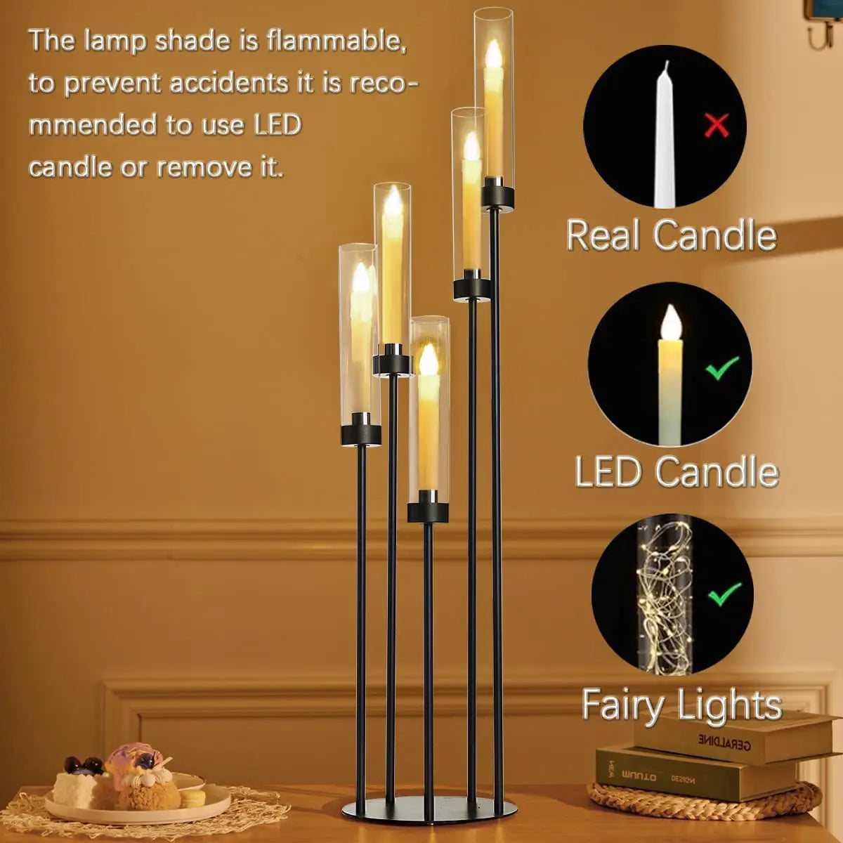 Vincigant Matte Black Candelabra 5 Arm LED Candle Holder