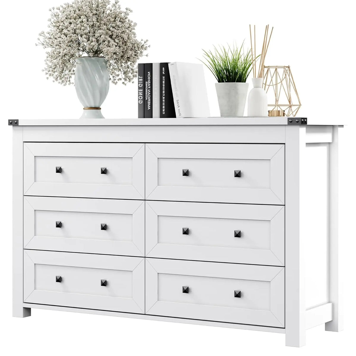 Farmhouse 6 Drawer Dresser With TV Stand Storage