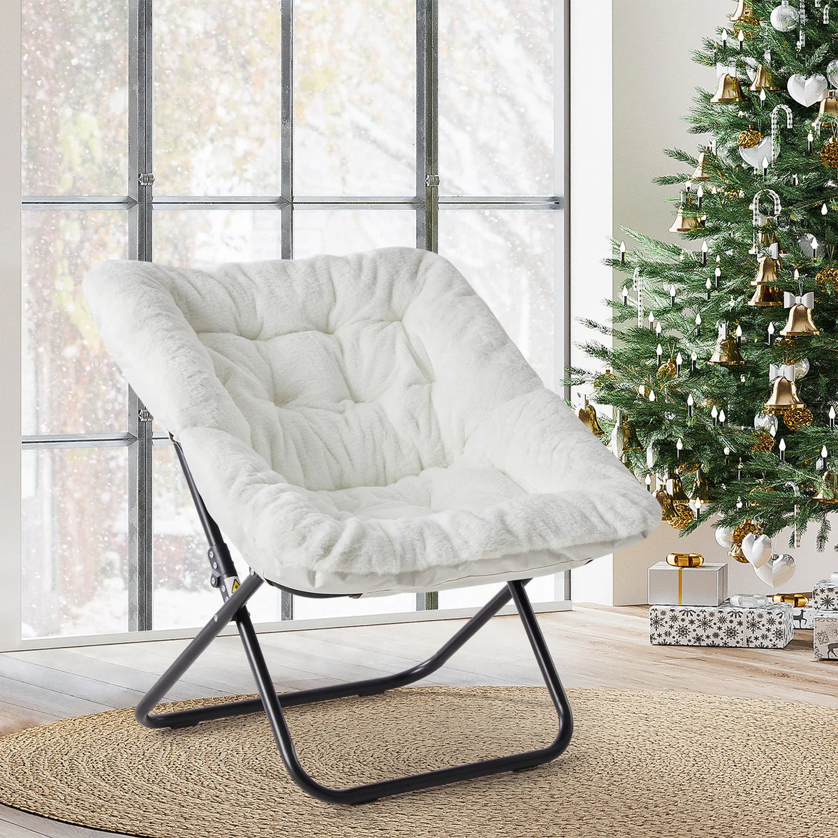 JHK Cozy Saucer Chair Soft Faux Fur Folding Lounge Chair