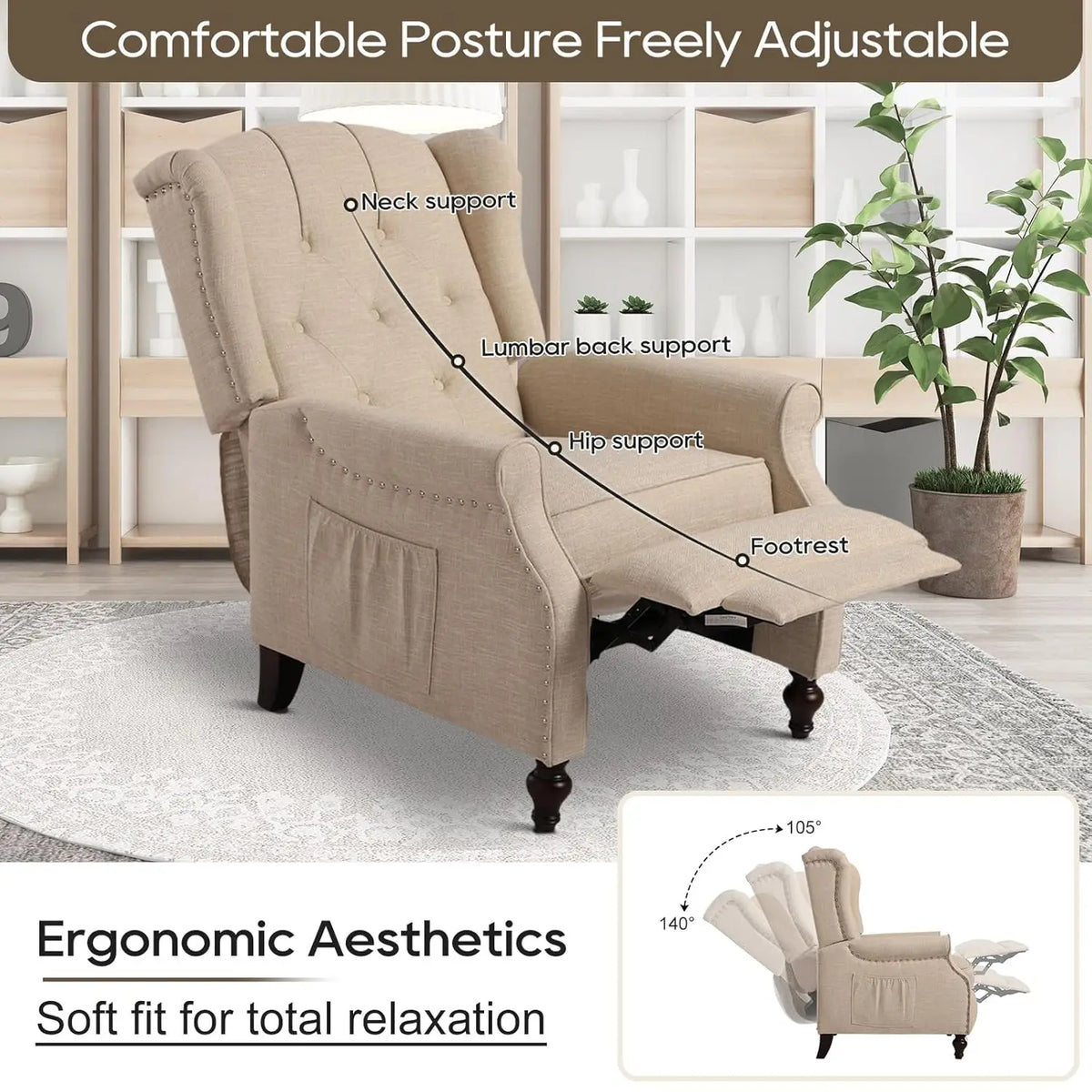 Massage Heat Wingback Recliner Armchair For Living Room