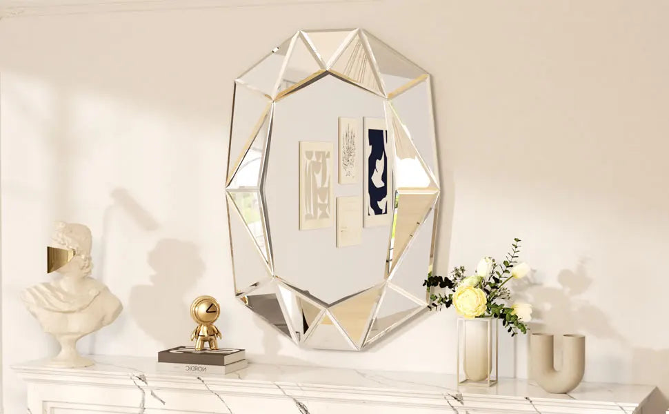 Wisfor Irregular Silver Glass Wall Mirror With Beveled Edge
