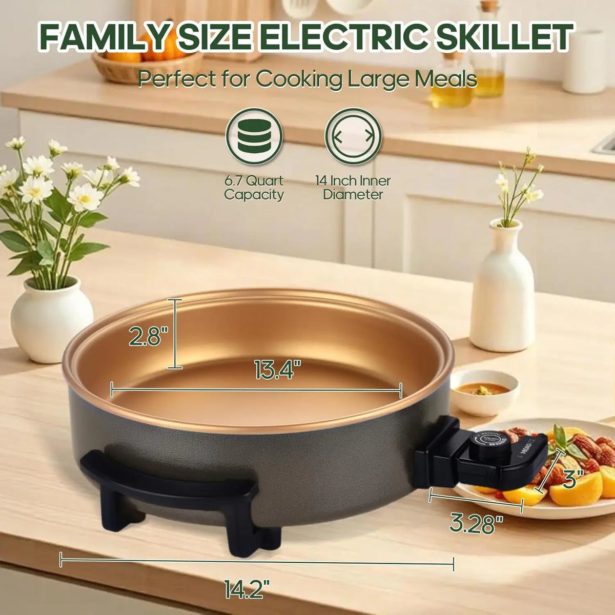 XMSJ Ceramic Nonstick Electric Skillet With Temp Control