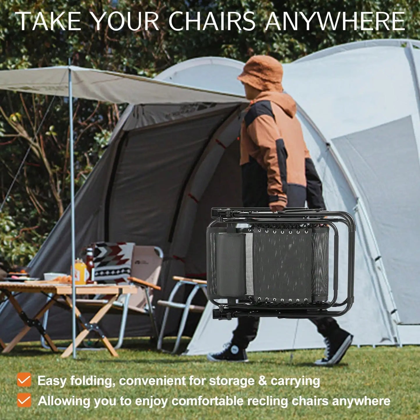 Zero Gravity Lounge Chairs Set Adjustable Folding Recliners