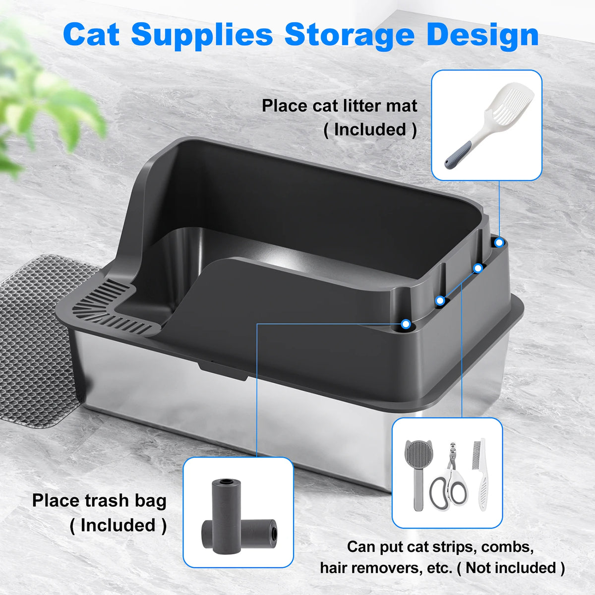 Stainless Steel Cat Litter Box Extra Large Splash Proof And Leak Proof For Large Cats