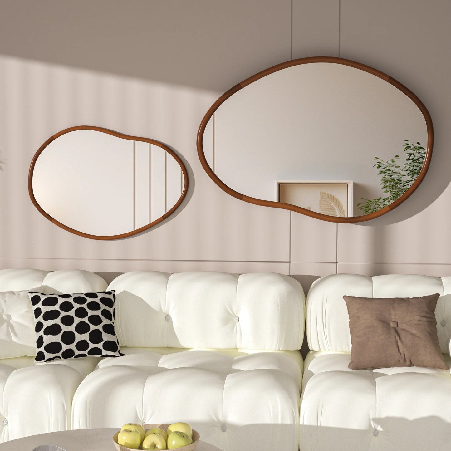 Mid Century Asymmetrical Wood Frame Wall Mirror