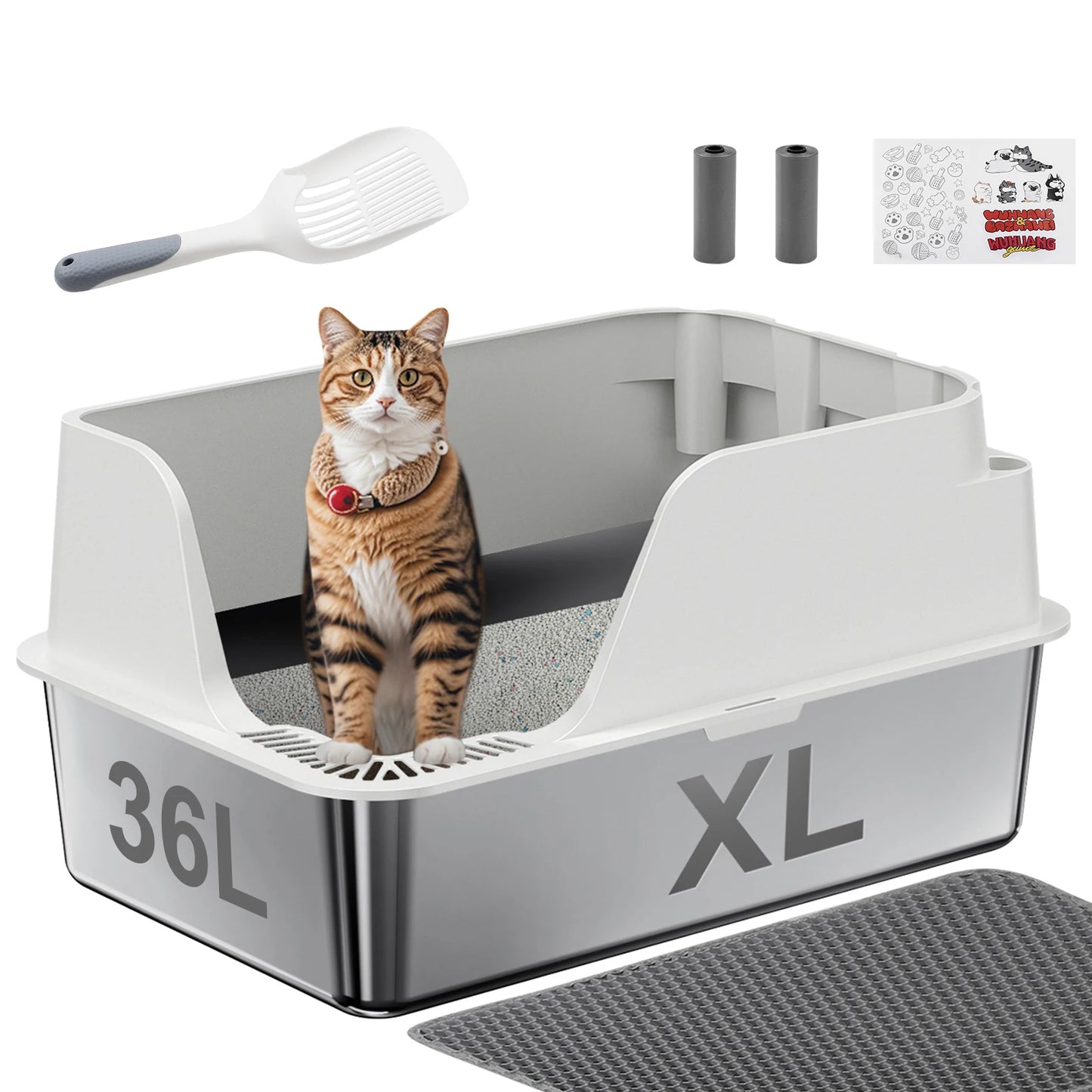 Stainless Steel Cat Litter Box Extra Large Splash Proof And Leak Proof For Large Cats