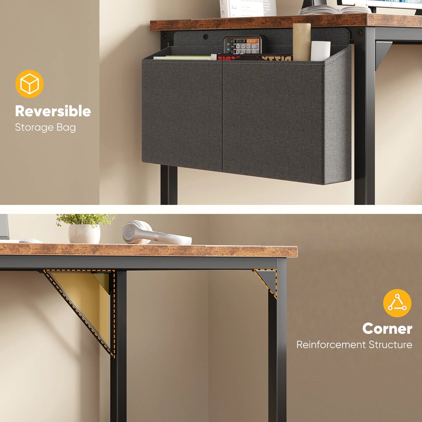 JHK Computer Desk With Metal Frame Wood Top, Easy Assembly