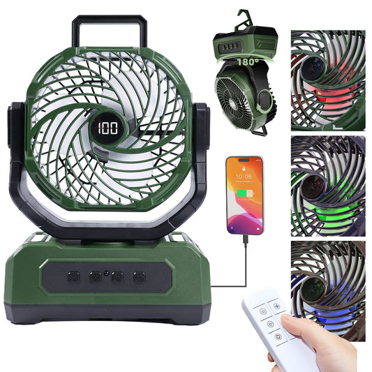 Portable Camping Fan With RGB Lantern And 30000mAh Battery