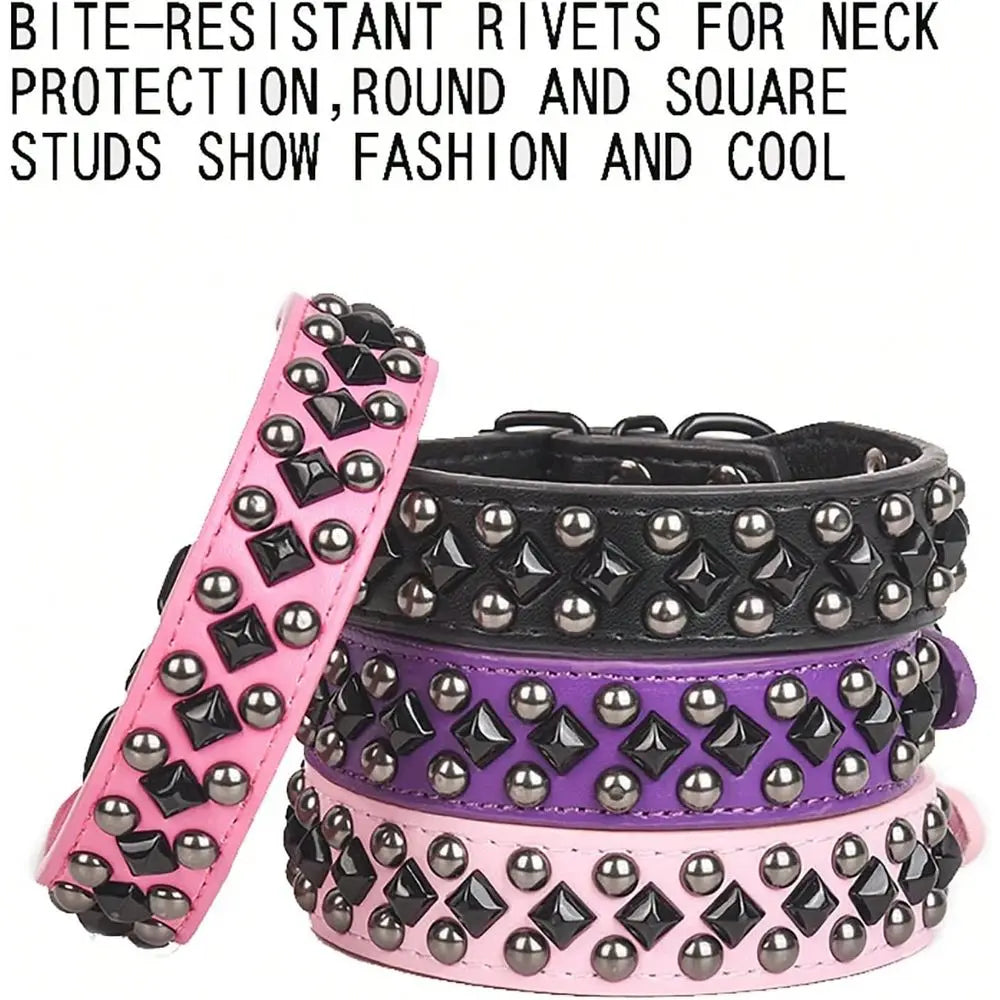 Adjustable Soft PU Leather Studded Dog Collar