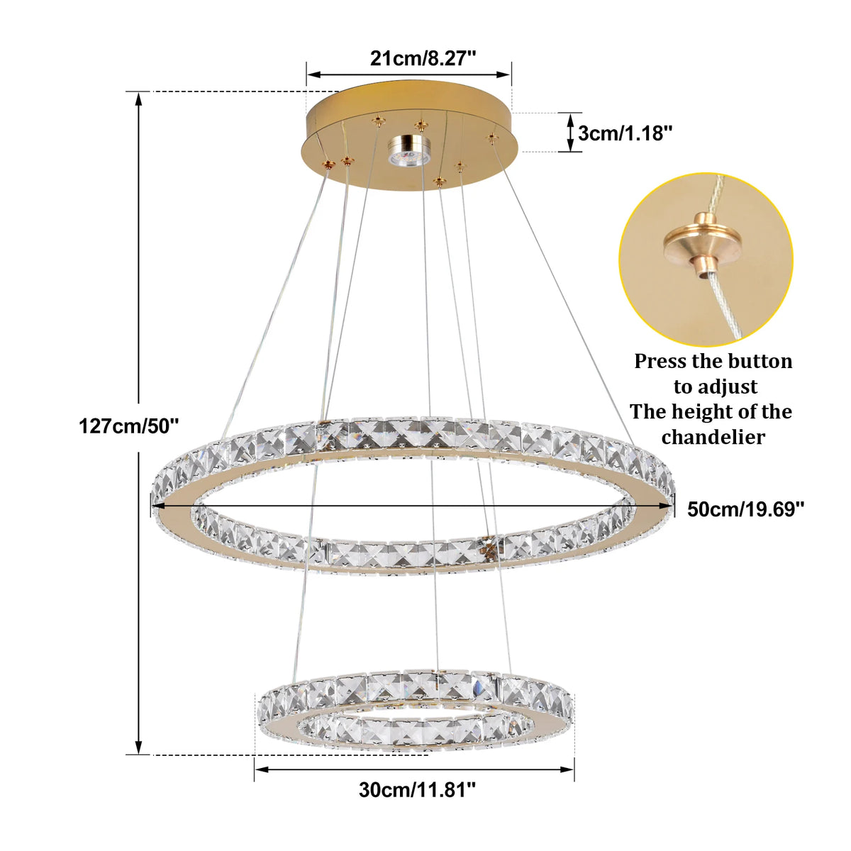Vinilky Crystal Pendant Light Ceiling Lamp With Remote