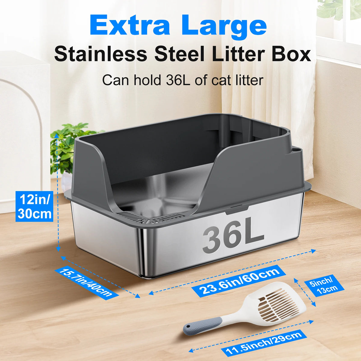 Stainless Steel Cat Litter Box Extra Large Splash Proof And Leak Proof For Large Cats