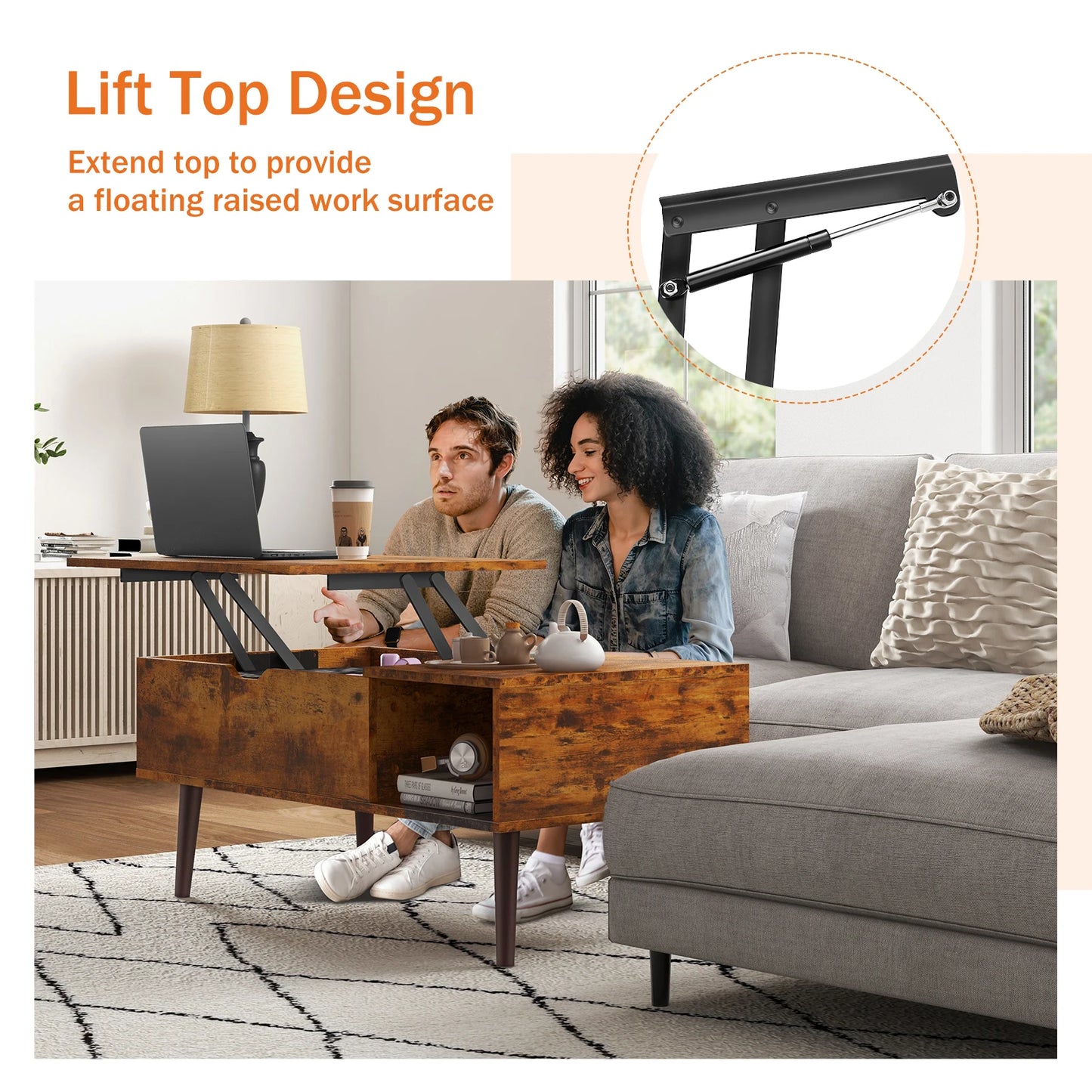 JHK Lift Top Coffee Table With Storage And Adjustable Lift