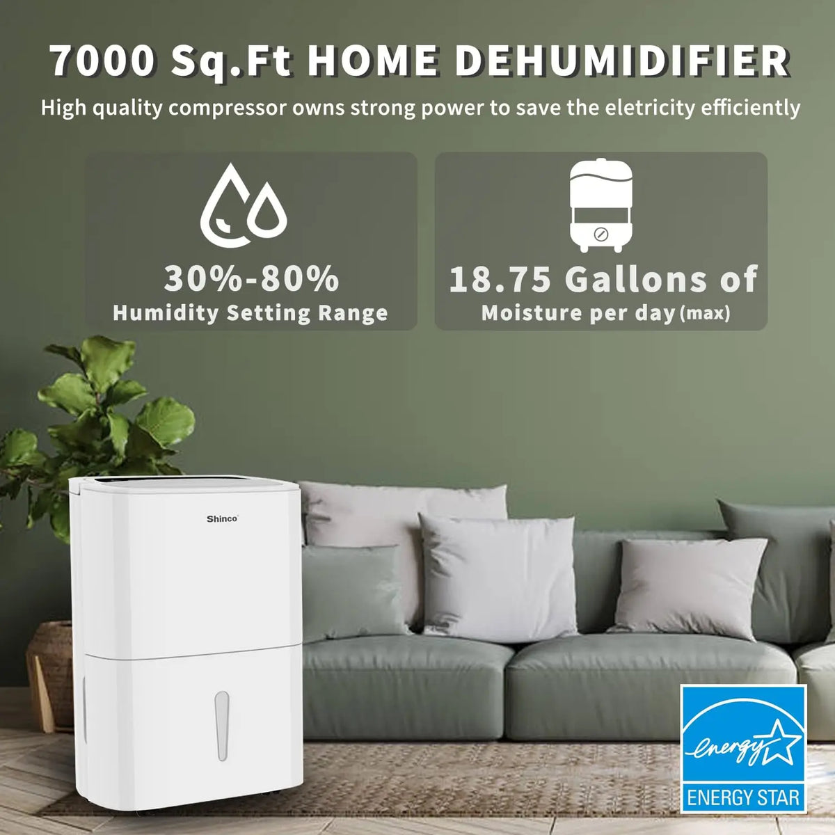 Shinco 150 Pint Energy Star Dehumidifier With WiFi Pump