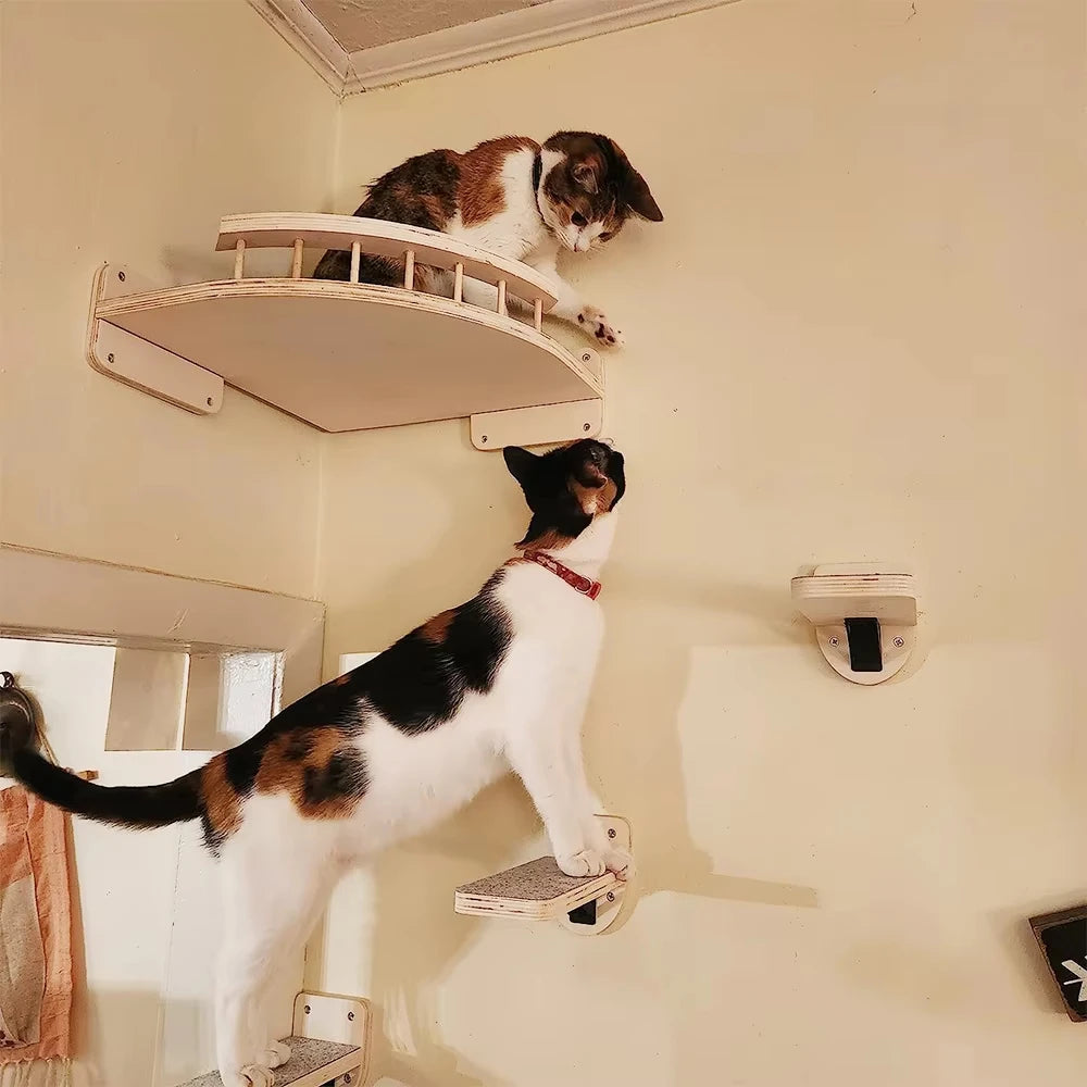 Wall Mounted Wooden Cat Climbing Shelf With Sisal Post