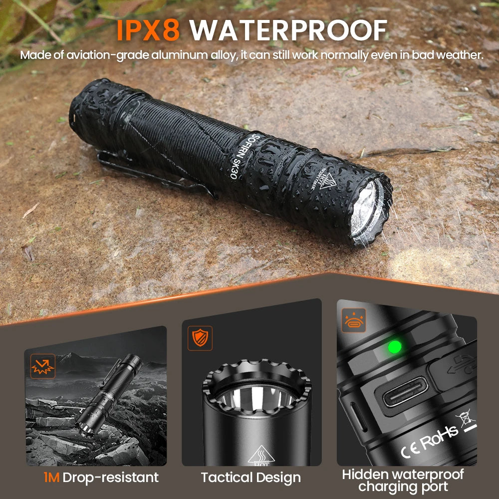 Sofirn SK30 3000 Lumen USB C Rechargeable Flashlight