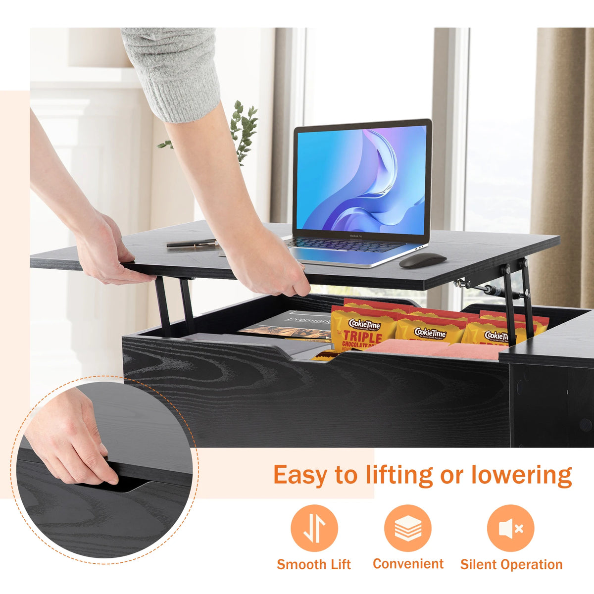 JHK Lift Top Coffee Table With Storage And Adjustable Lift