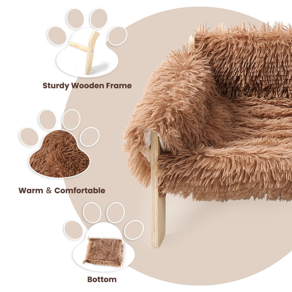 Raised Cat Bed With Sturdy Wooden Legs Large Plush Couch For Indoor Cats And Kittens