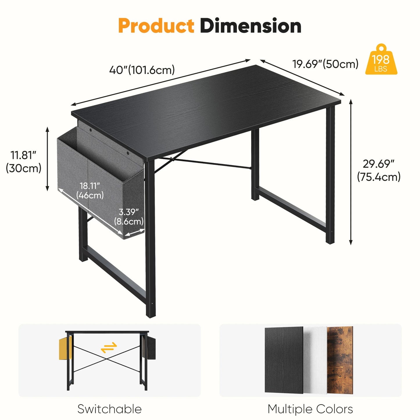 JHK Computer Desk With Metal Frame Wood Top, Easy Assembly
