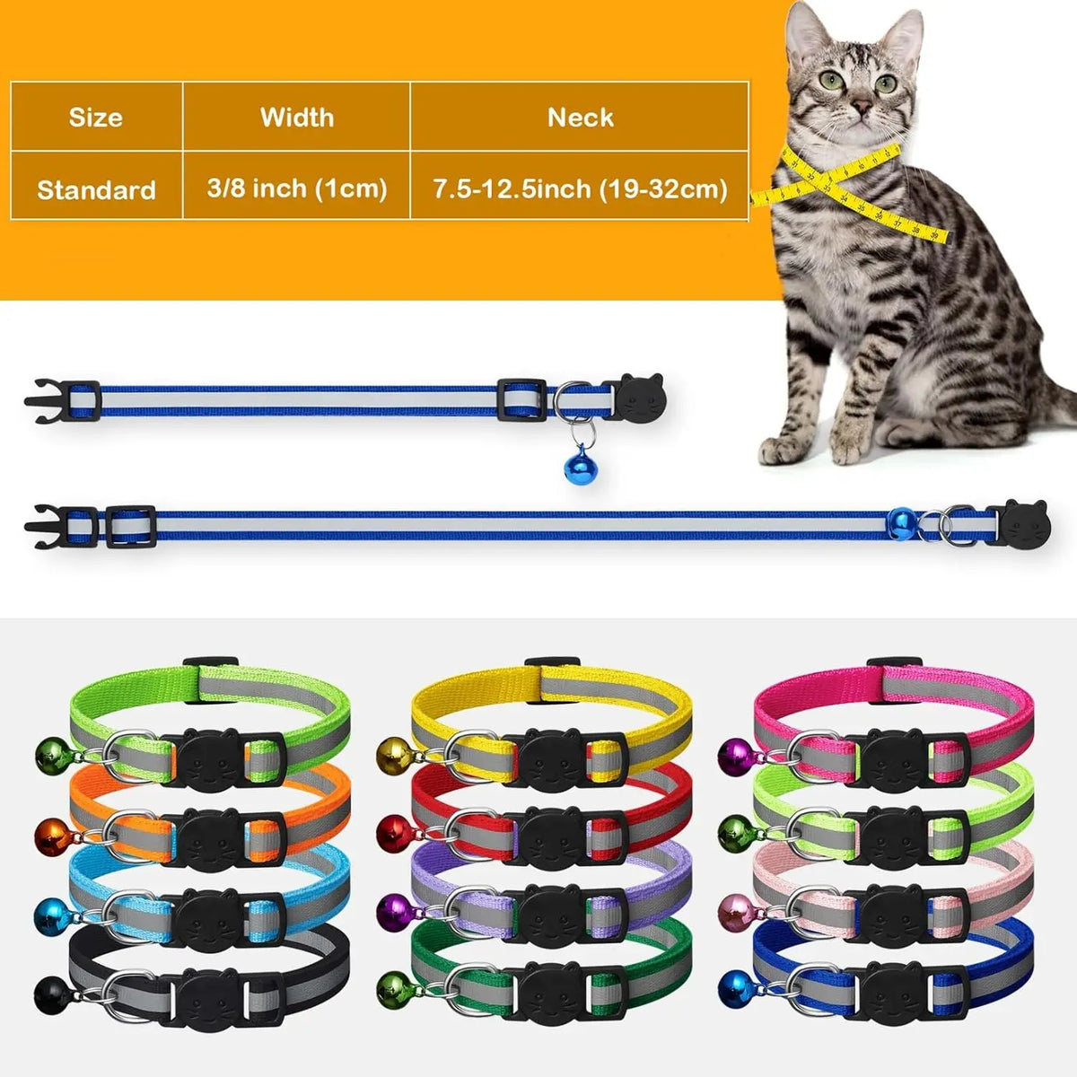 Reflective Breakaway Cat Collars With Bells And Name Tag