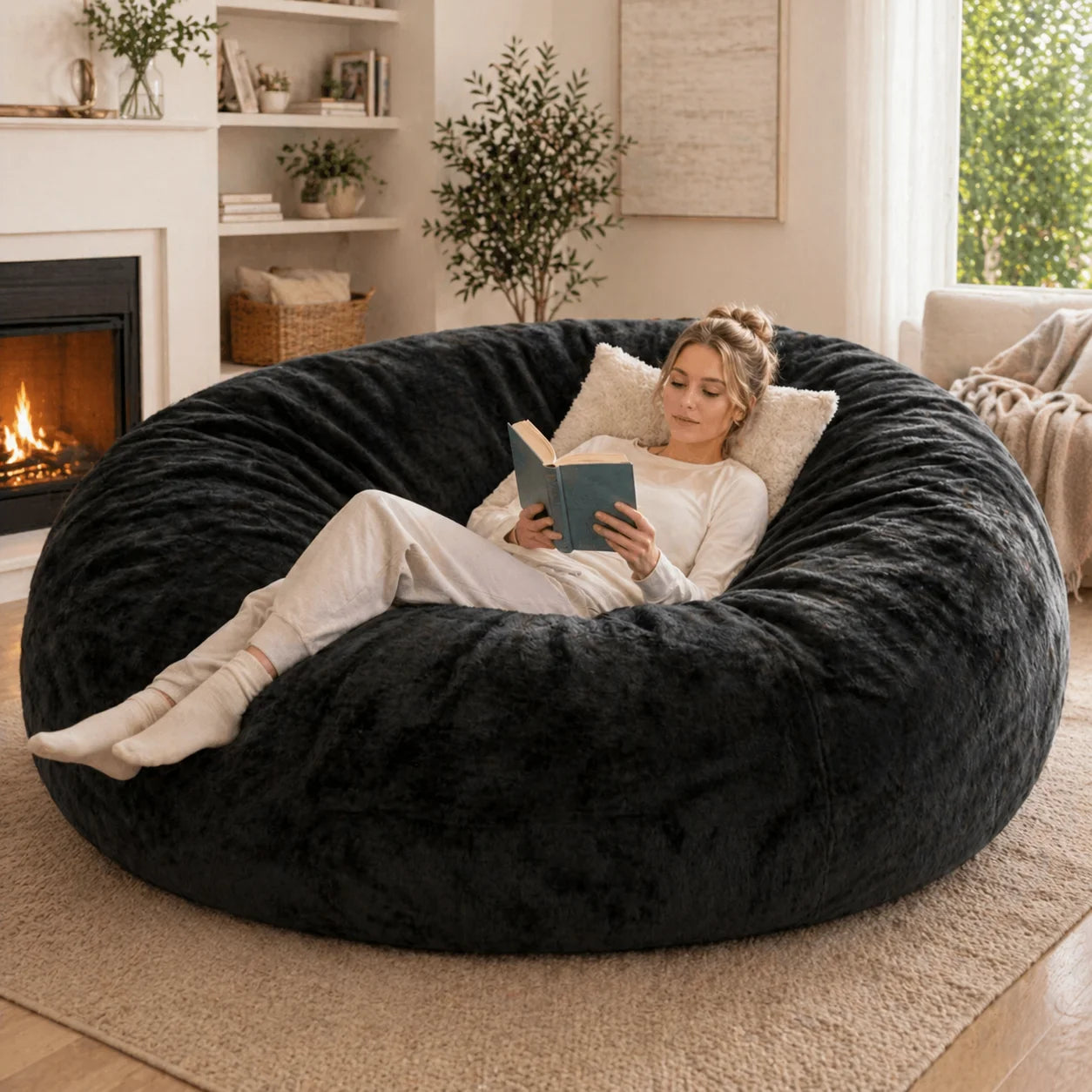 Memory Foam Beanbag Chair With Washable Flannel Cover