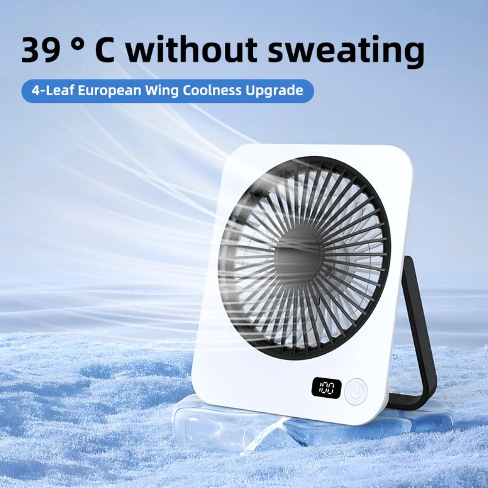 1pc rechargeable USB mini desktop fan, power display, 5-speed ultra quiet personal cooling fan, foldable handle portable fan, suitable for office, home, bedroom, travel, camping