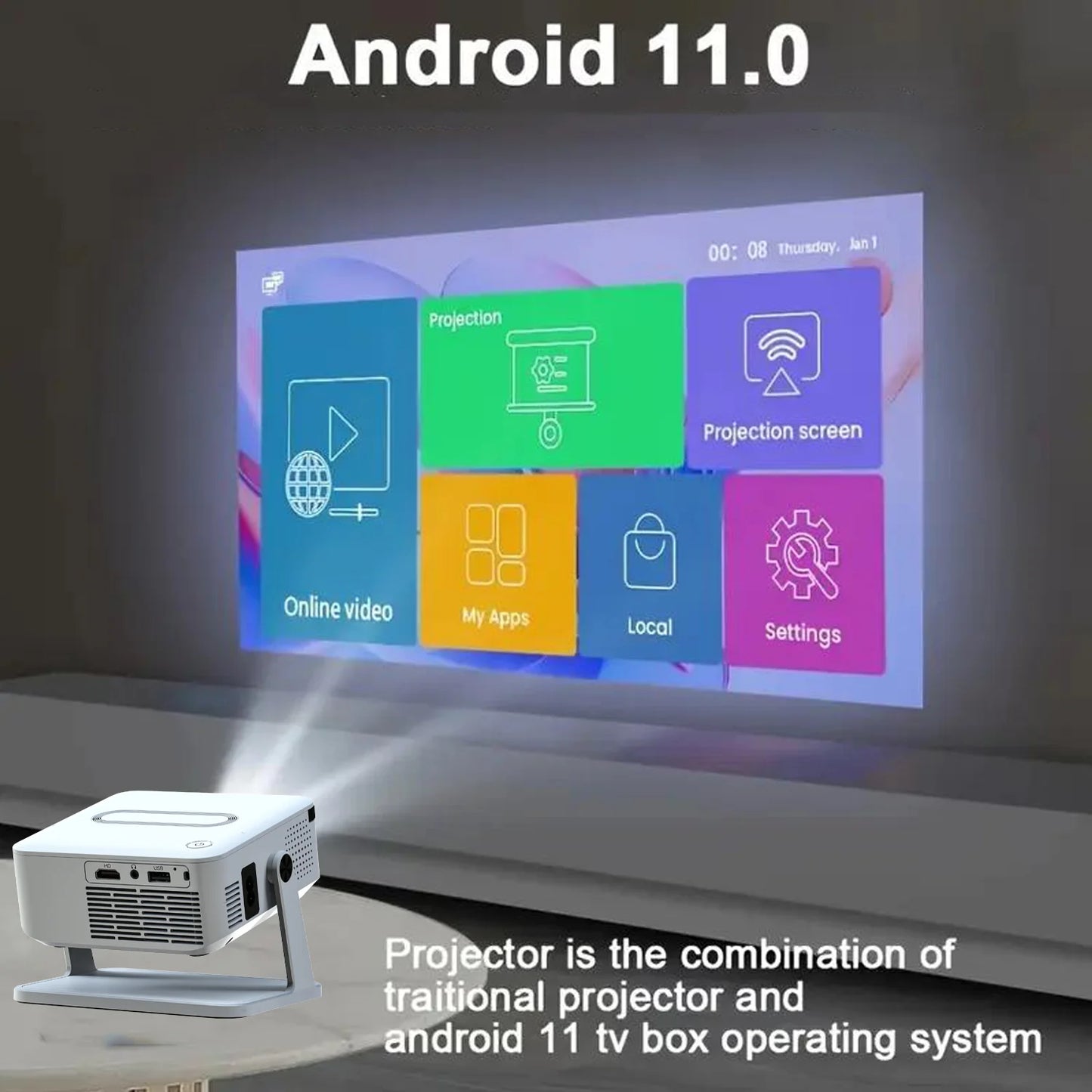 Xnano Android Digital Projector With Holder For Home Cinema