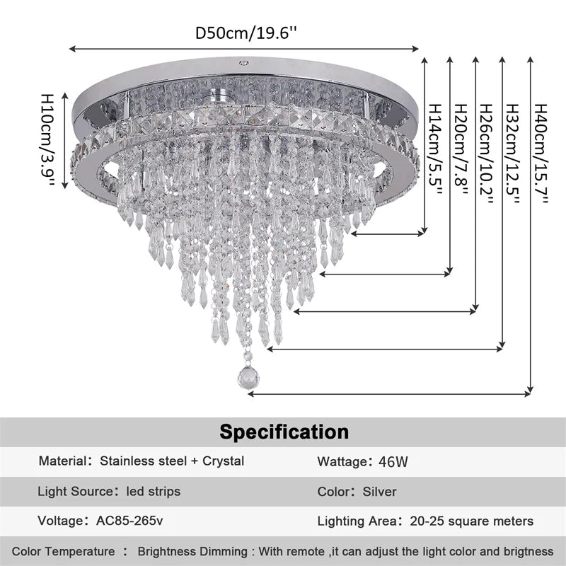 GreeLustr Crystal LED Chandelier Dimmable With Remote