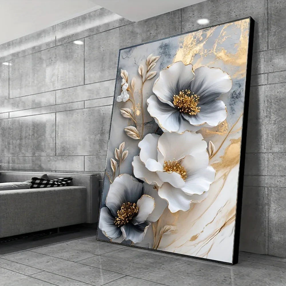 Modern Luxury Floral Canvas Mural With Framed 3D Artwork