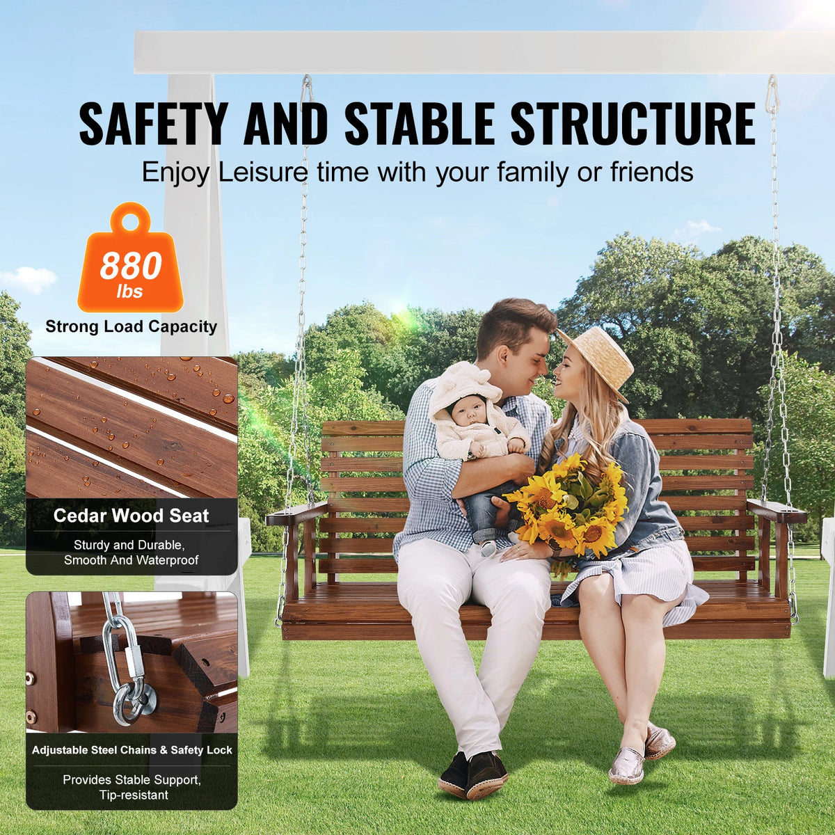 SucceBuy Cedar Porch Swing For Outdoor Gardens