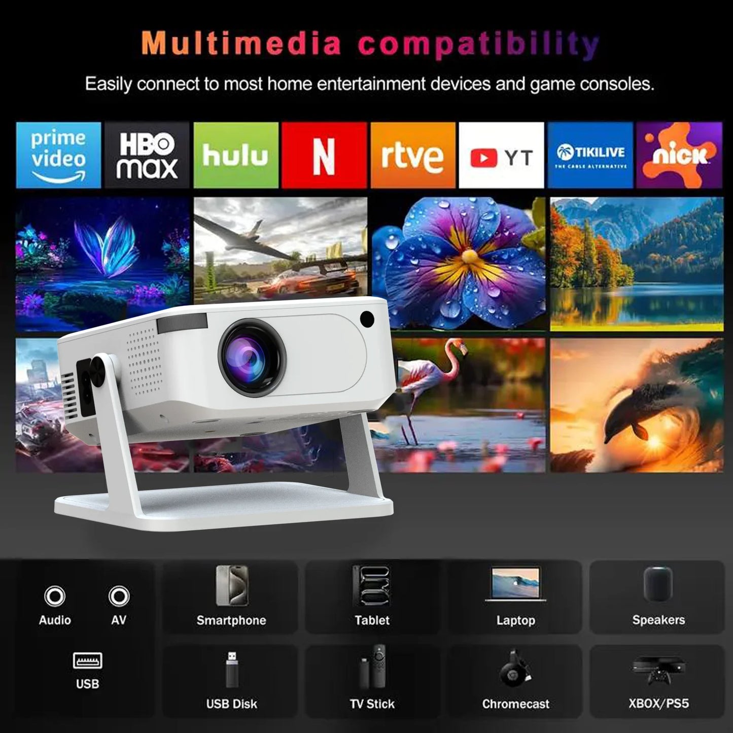 Xnano Android Digital Projector With Holder For Home Cinema