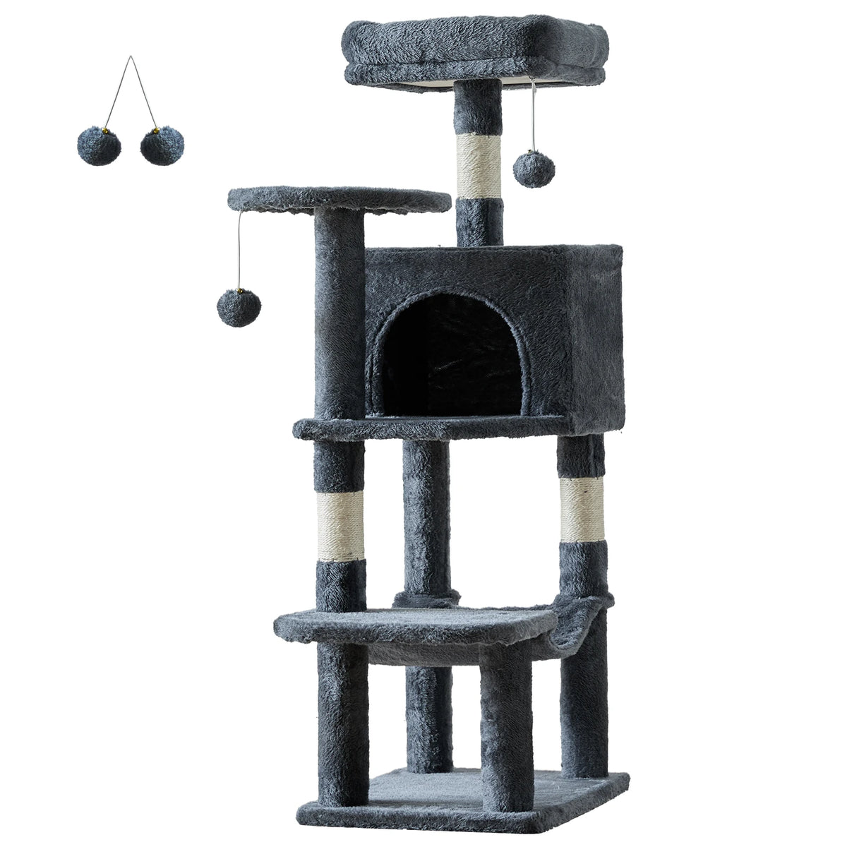 JHK 44 Inch Cat Tree Four Level Multi Cat Climbing Tower For Indoor Cats Natural Sisal Scratching Posts