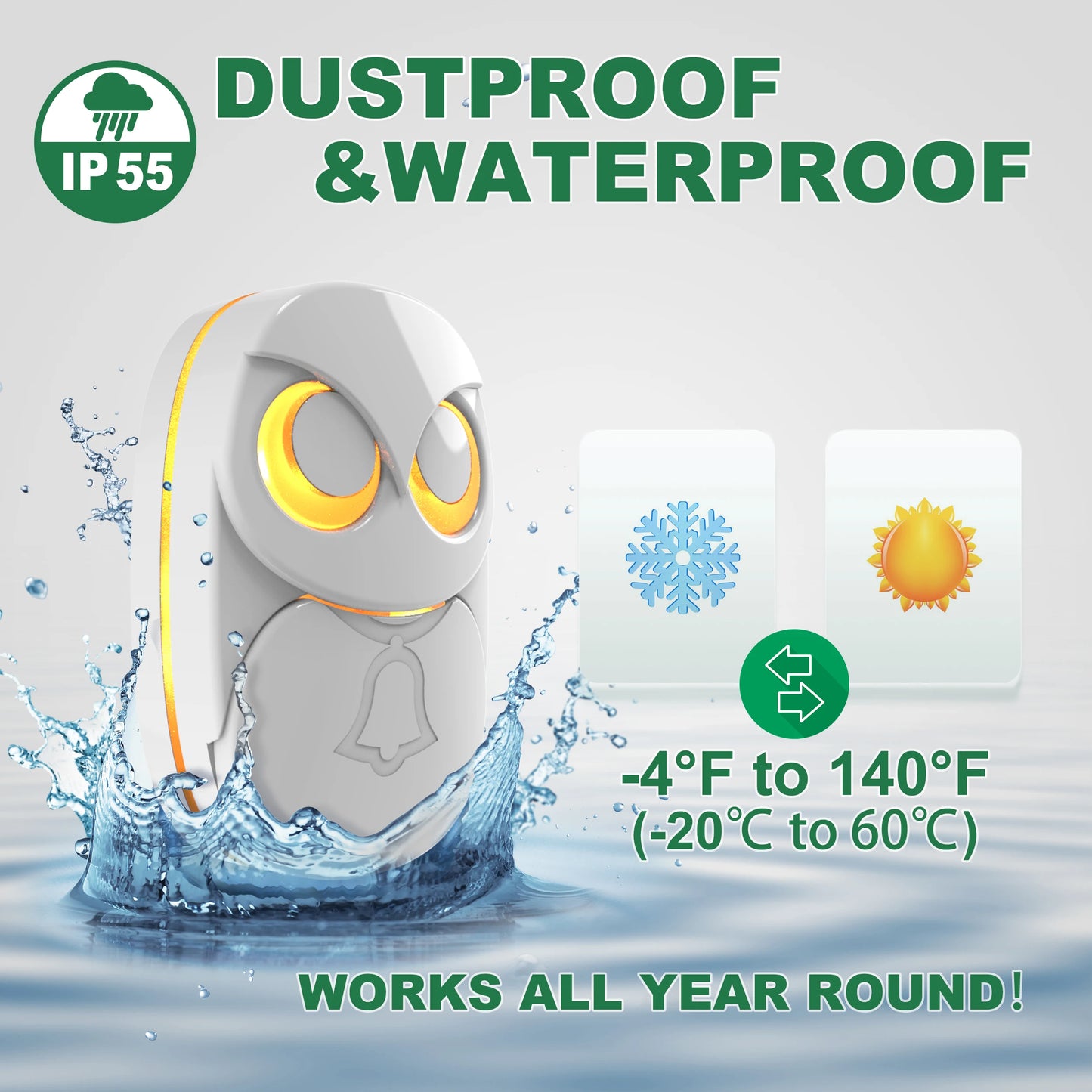 HTZSAFE Waterproof Long Range Wireless Doorbell Chime