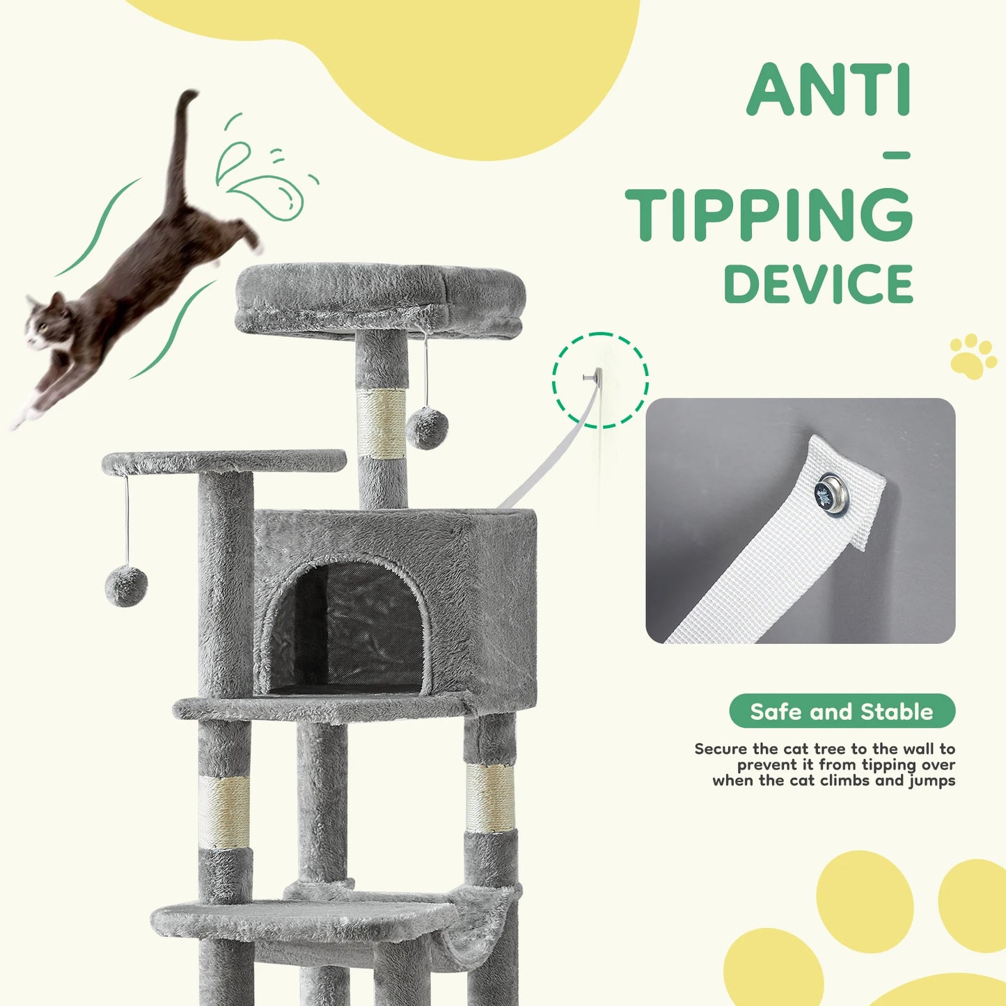 JHK 44 Inch Cat Tree Four Level Multi Cat Climbing Tower For Indoor Cats Natural Sisal Scratching Posts