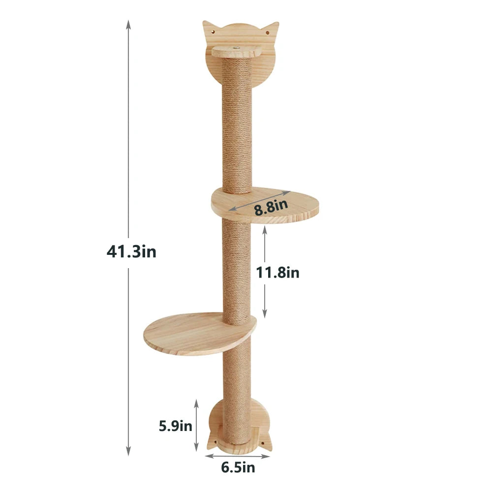 Wall Mounted Wooden Cat Climbing Shelf With Sisal Post