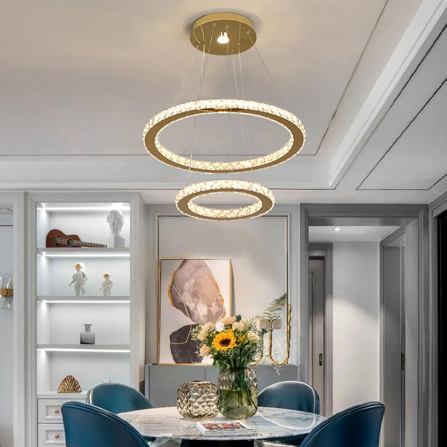 Vinilky Crystal Pendant Light Ceiling Lamp With Remote