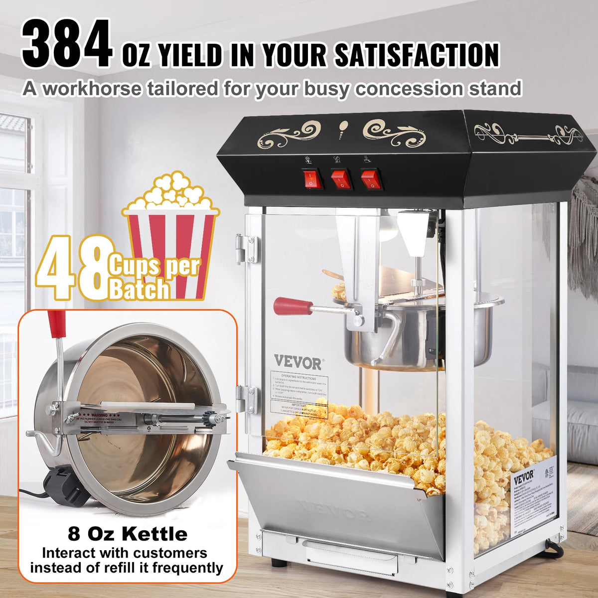 SucceBuy Popcorn Popper Maker Machine Kettle Countertop