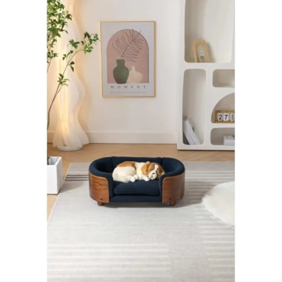 Scandinavian Elevated Dog Bed With Walnut Bentwood Frame