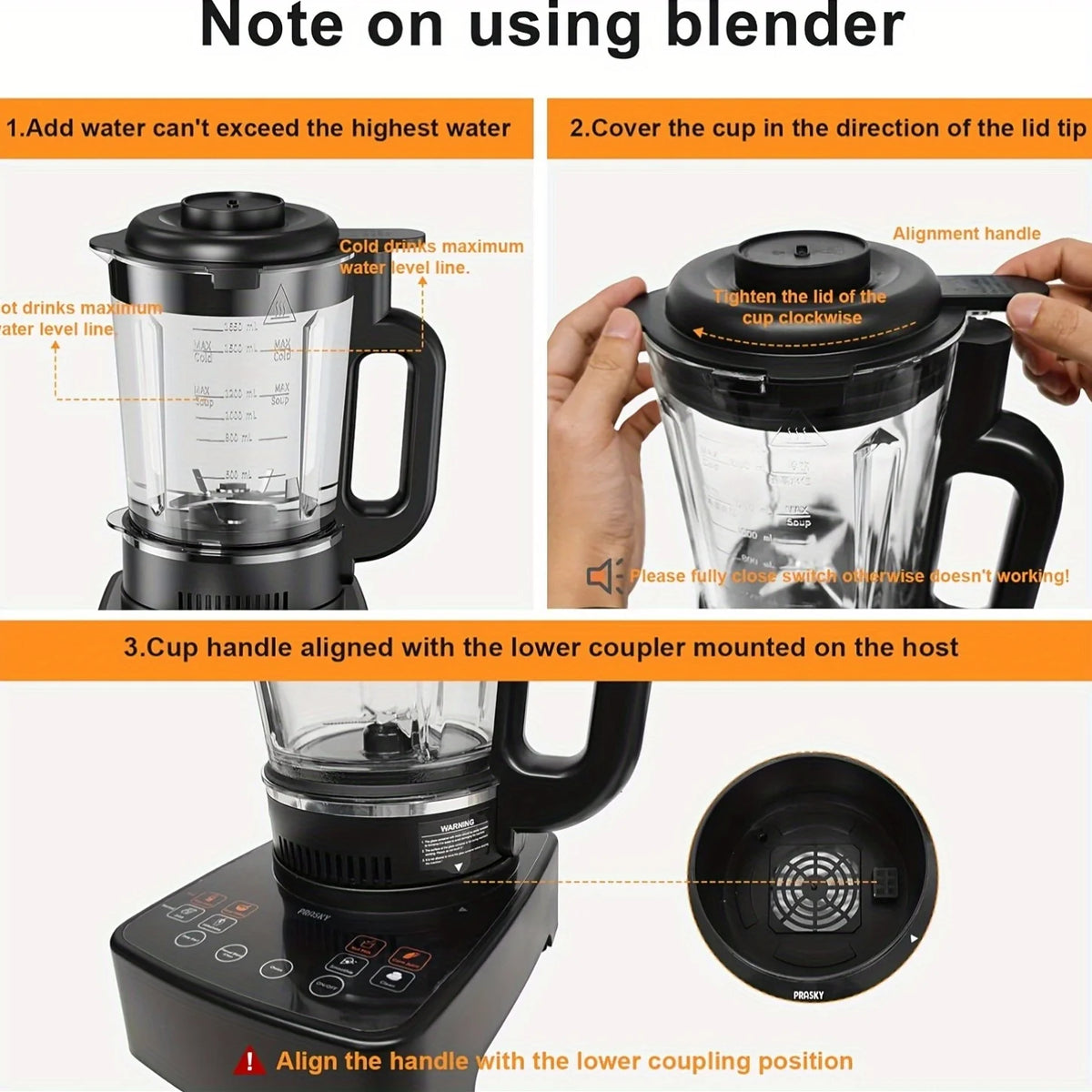 Prasky 2400W Heating Blender 25000 RPM Auto Clean