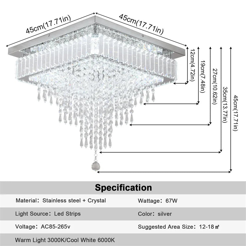 GreeLustr Crystal LED Chandelier Dimmable With Remote