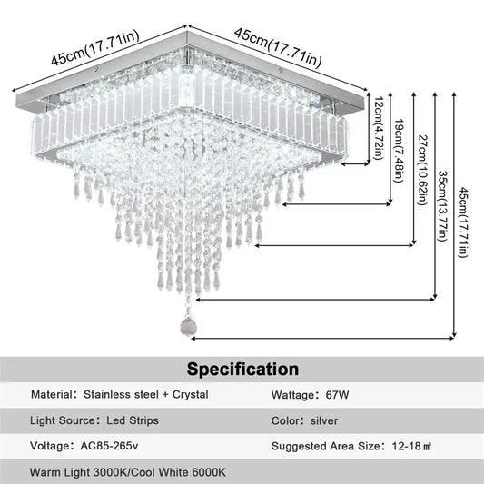 GreeLustr Crystal LED Chandelier Dimmable With Remote
