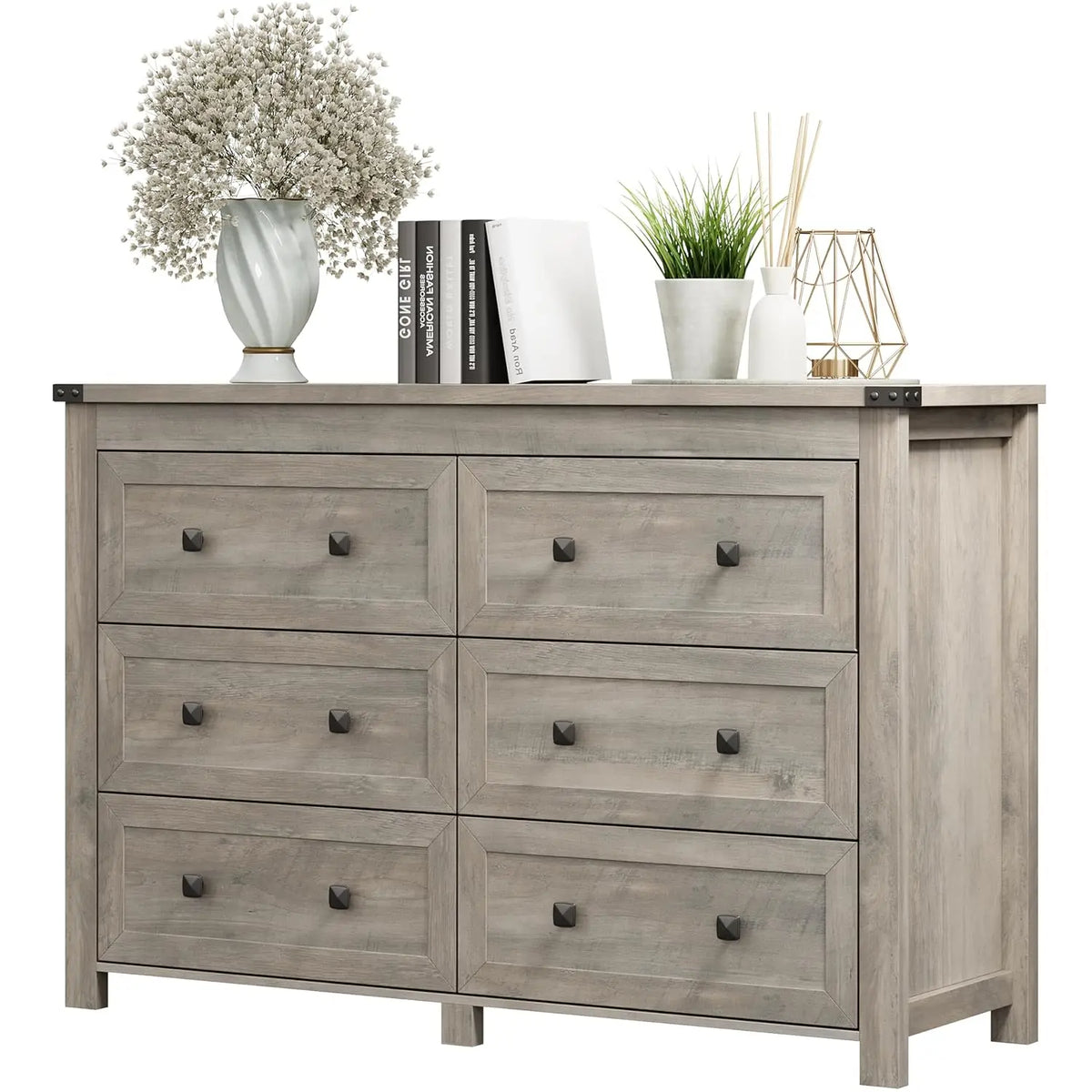 Farmhouse 6 Drawer Dresser With TV Stand Storage